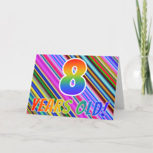 Kleurrijke Strepen + Regenboog Patroon "8 jaar oud Kaart