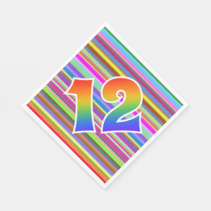 Kleurrijke strepen + regenboogpatroon "12" Event # Servet