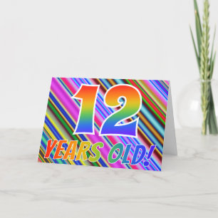 Kleurrijke strepen + regenboogpatroon "12 jaar oud kaart