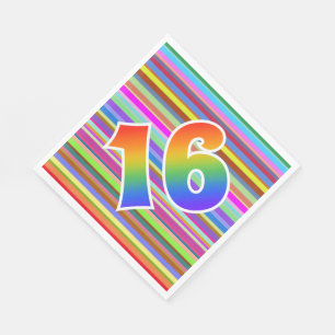 Kleurrijke strepen + regenboogpatroon "16" Event # Servet