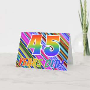 Kleurrijke strepen + regenboogpatroon "45 jaar oud kaart