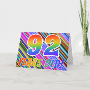 Kleurrijke strepen + regenboogpatroon "92 jaar oud kaart