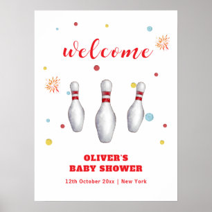 Kleurrijke Strike Up Bowling Baby Shower Welkom Poster