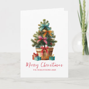 Kleurrijke Strikken Landelijke Kerstboom Feestdagen Kaart