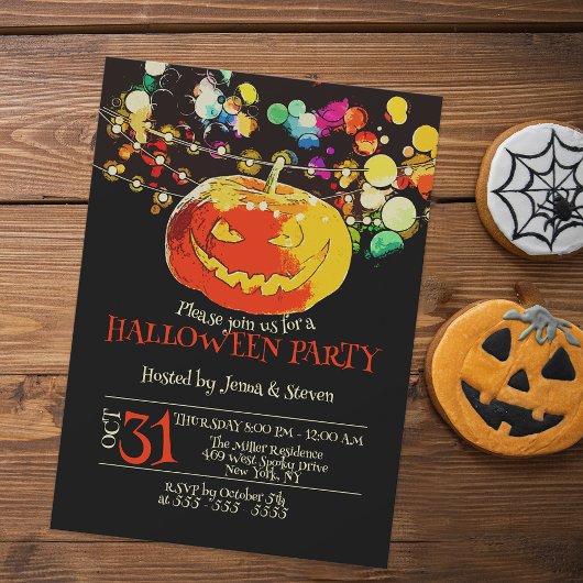 Kleurrijke String Lights Grinning pompoen Hallowee Kaart