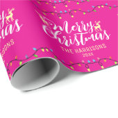 Kleurrijke String Lights Naam Roze Kerstmis Cadeaupapier (Rol Hoek)