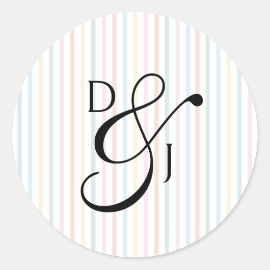 Kleurrijke Stripe Monogram Script Ampersand Weddin Ronde Sticker (Voorkant)