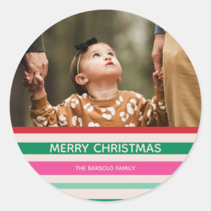 Kleurrijke Stripes Kerstfoto Sticker