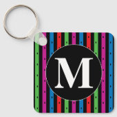 Kleurrijke Stripes Sleutelhanger met Monogram (Voorkant)