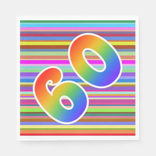 Kleurrijke strips + regenboogpatroon "60" Event # Servet (Voorkant)