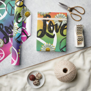 Kleurrijke Stropdas-Dye Peace Symbool LOVE Daisy H Cadeaupapier
