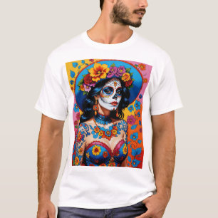 Kleurrijke Sugar Skull Art T Shirt  esthetisch