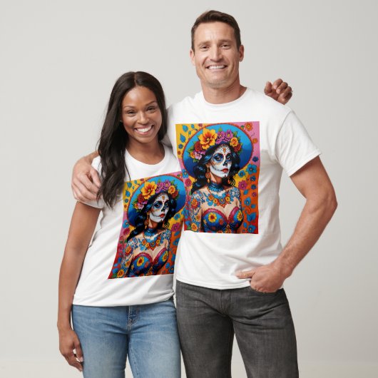 Kleurrijke Sugar Skull Art T Shirt  esthetisch (Unisex)
