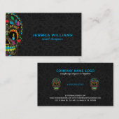 Kleurrijke Sugar Skull & Black Paisley Visitekaartje (Voorkant / Achterkant)