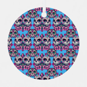 Kleurrijke Sugar Skull Cat Patroon Metalen Ornament