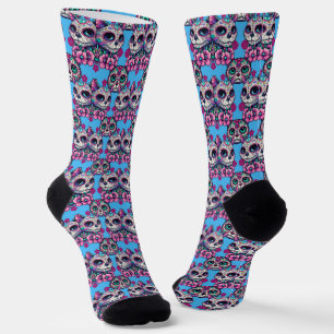 Kleurrijke Sugar Skull Cat Patroon Sokken