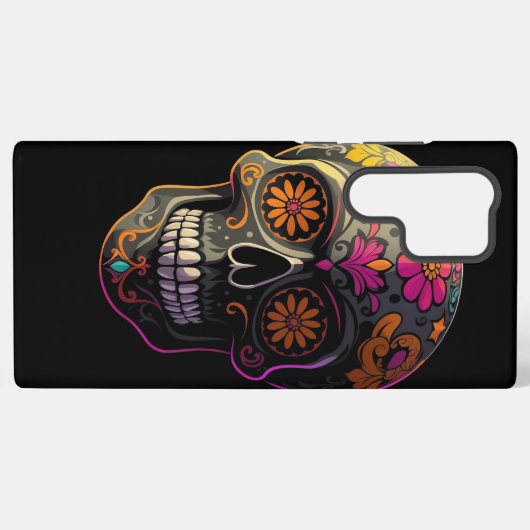 Kleurrijke Sugar Skull Floral Art esthetisch Samsung Galaxy Hoesje (Achterkant horizontaal)