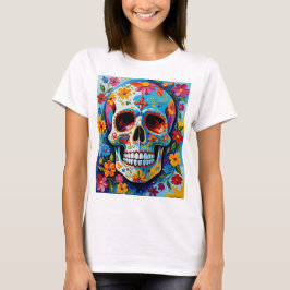 Kleurrijke Sugar Skull Floral Art T-shirt