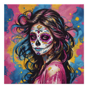 Kleurrijke Sugar Skull geen cf Glossy Poster Perfect Poster