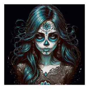 Kleurrijke Sugar Skull no 2 Glossy Poster Perfect Poster