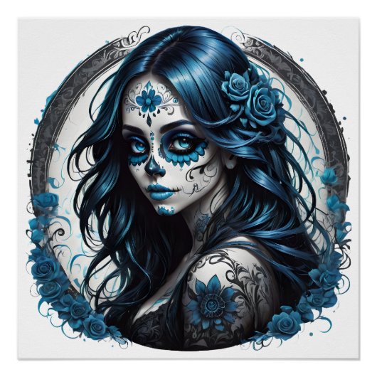 Kleurrijke Sugar Skull no 9 Glossy Poster Perfect Poster (Voorkant)