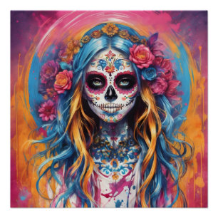 Kleurrijke Sugar Skull no c4 Glanzend Poster Perfect Poster