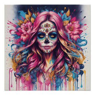 Kleurrijke Sugar Skull no c5 Glanzend Poster Perfect Poster