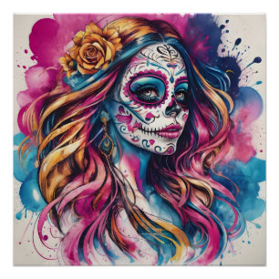 Kleurrijke Sugar Skull no c6 Glanzend Poster Perfect Poster