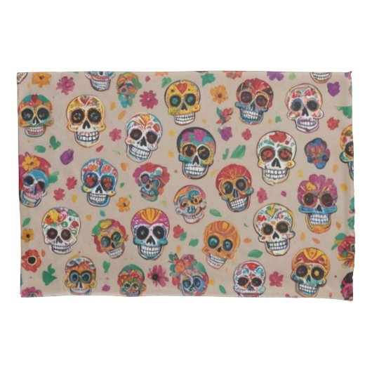 Kleurrijke Sugar Skull Pattern Design Kussensloop (Voorkant-Links)