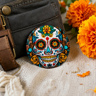 Kleurrijke Suiker Schedel Día de los Muertos Ronde Button 3,2 Cm