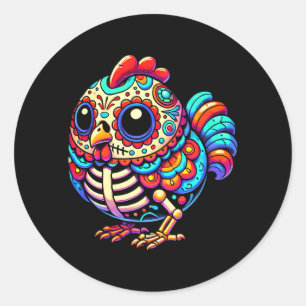 Kleurrijke Suiker Schedel Kip Día De Los Muertos Ronde Sticker