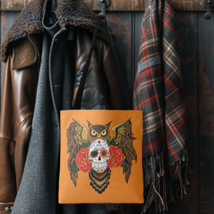 Kleurrijke Suiker Skull Uil Rood Rozen Draagtas