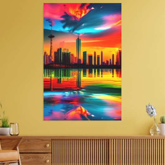 Kleurrijke Sunset Cityscape Art Canvas Afdruk (Insitu (Woonkamer))