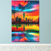 Kleurrijke Sunset Cityscape Art Canvas Afdruk (Insitu (Houten vloer))
