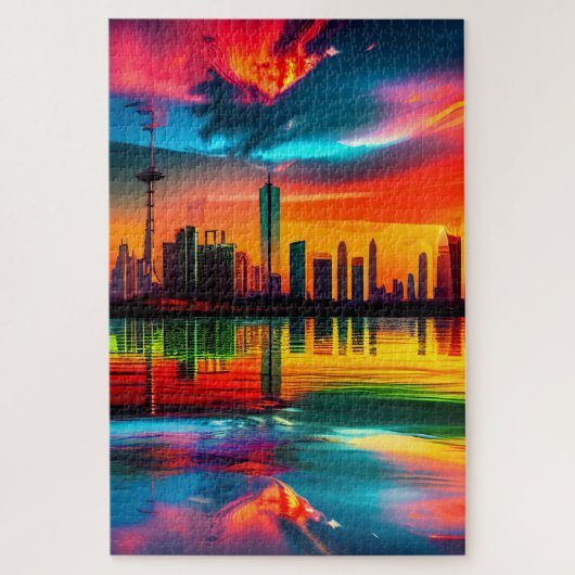 Kleurrijke Sunset Cityscape Art Legpuzzel (Verticaal)