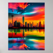 Kleurrijke Sunset Cityscape Art Poster (Voorkant)