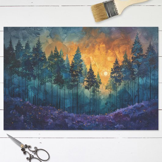 Kleurrijke Sunset Waterverf Forest Decoupage Tissuepapier
