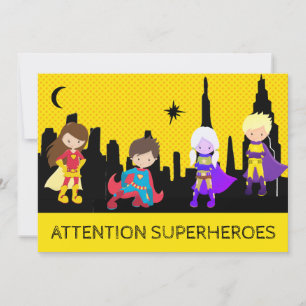 ** Kleurrijke SUPERHEROS Kids verjaardagsfeestje Kaart