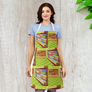 Kleurrijke supermarkt gangpad en bakkerij schort