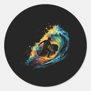 Kleurrijke surferjongen op heren surfen ronde sticker