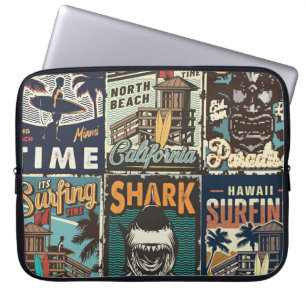kleurrijke surfposters met surven bus laptop sleeve