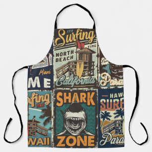 kleurrijke surfposters met surven bus schort