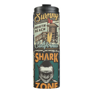 kleurrijke surfposters met surven bus thermosbeker