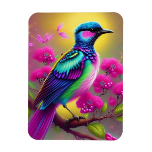 Kleurrijke Surrealistische Vogel Roze Bloemen Magneet