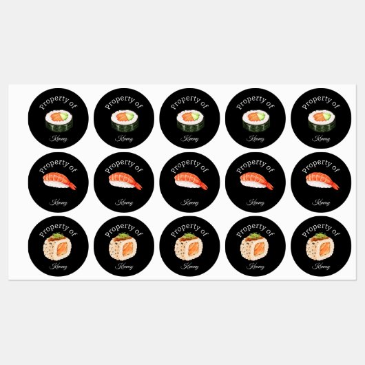 Kleurrijke Sushi Eigenschap van Naam Labels (Vel)