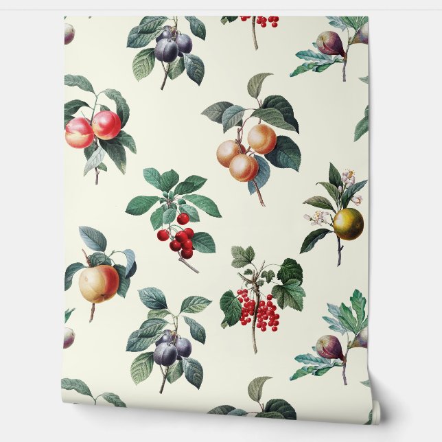 Kleurrijke Sweet Botanical  Fruit op Wit Behang (Afrollen)