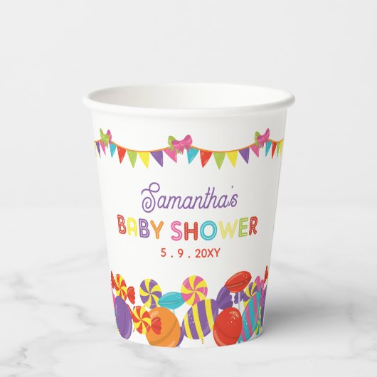 Kleurrijke Sweet Fun Snoep Theme Baby shower Papieren Bekers (Achterkant)