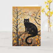 Kleurrijke Swirls en Whirls Black Cat Kaart (Gele Bloem)