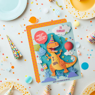 Kleurrijke T-Rex dinosaurus verjaardagsfeestje Kaart