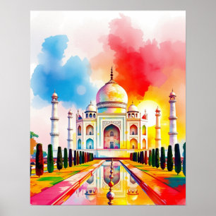 Kleurrijke Taj Mahal Aquarel Poster Print